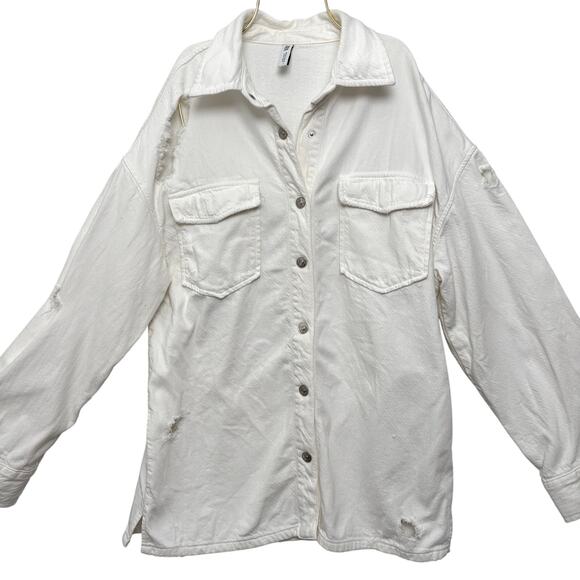 ZARA Off-White Distressed Cotton Utility Shacket Size M - Picture 2 of 9